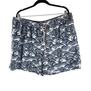 Goodfellow & Co Mens Navy Wave Print Swim Trunks With Drawstring Mesh Lining XXL
